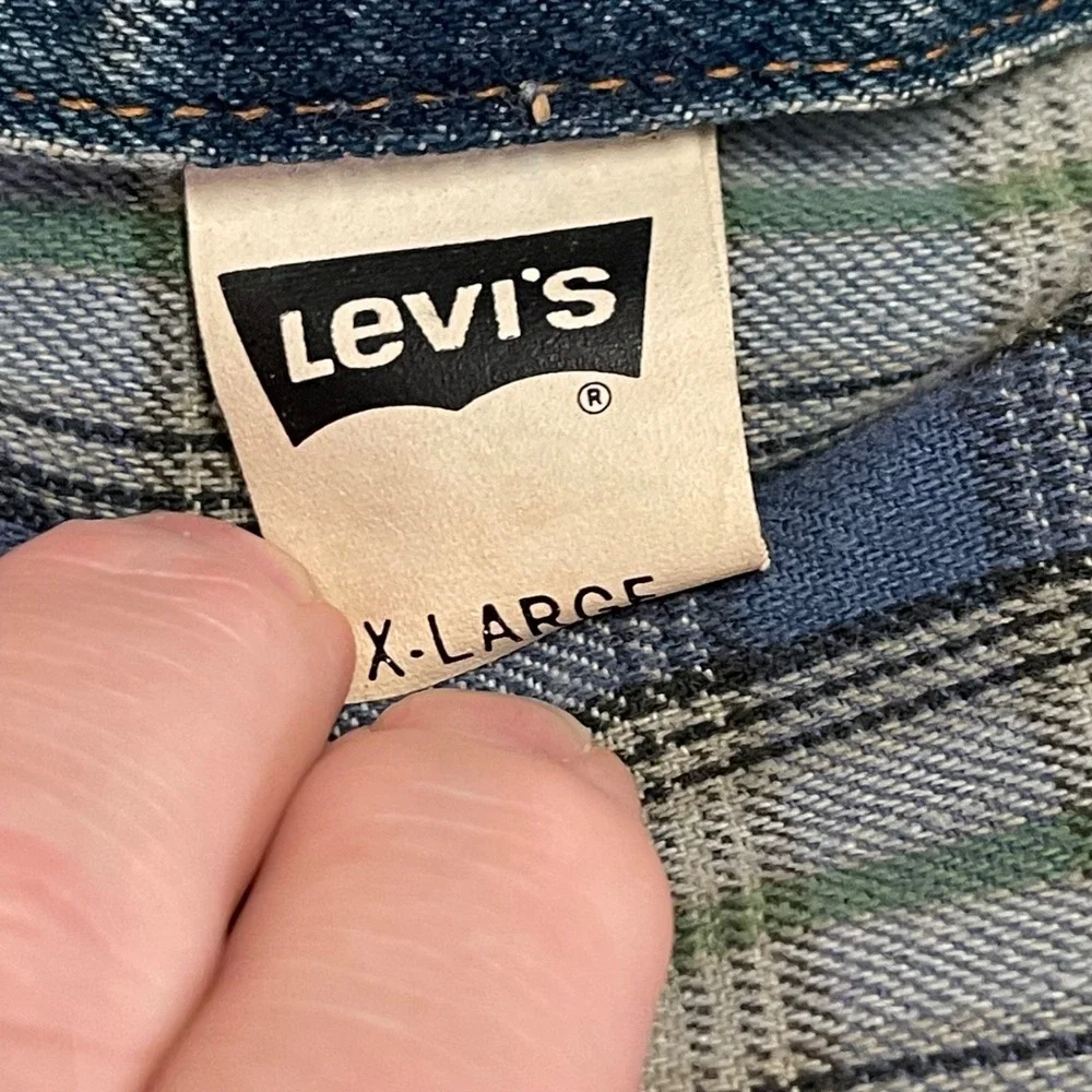 Vintage 90s Levi's 70699-0289 Plaid Flannel Lined Denim Trucker Jacket Mens XL